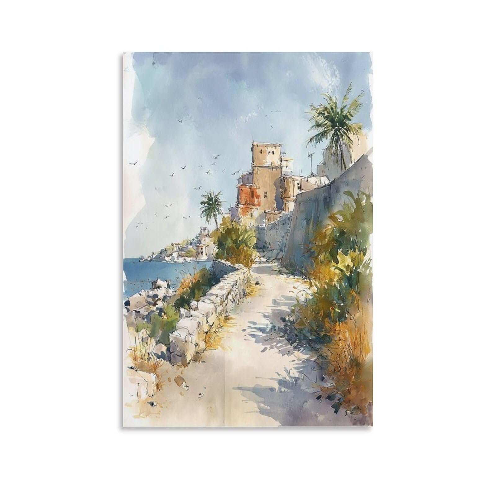 LCYNNH Tulum Beach Watercolor Mexico 24x36inch(60x90cm) Vintage Travel Poster Watercolor Canvas Art