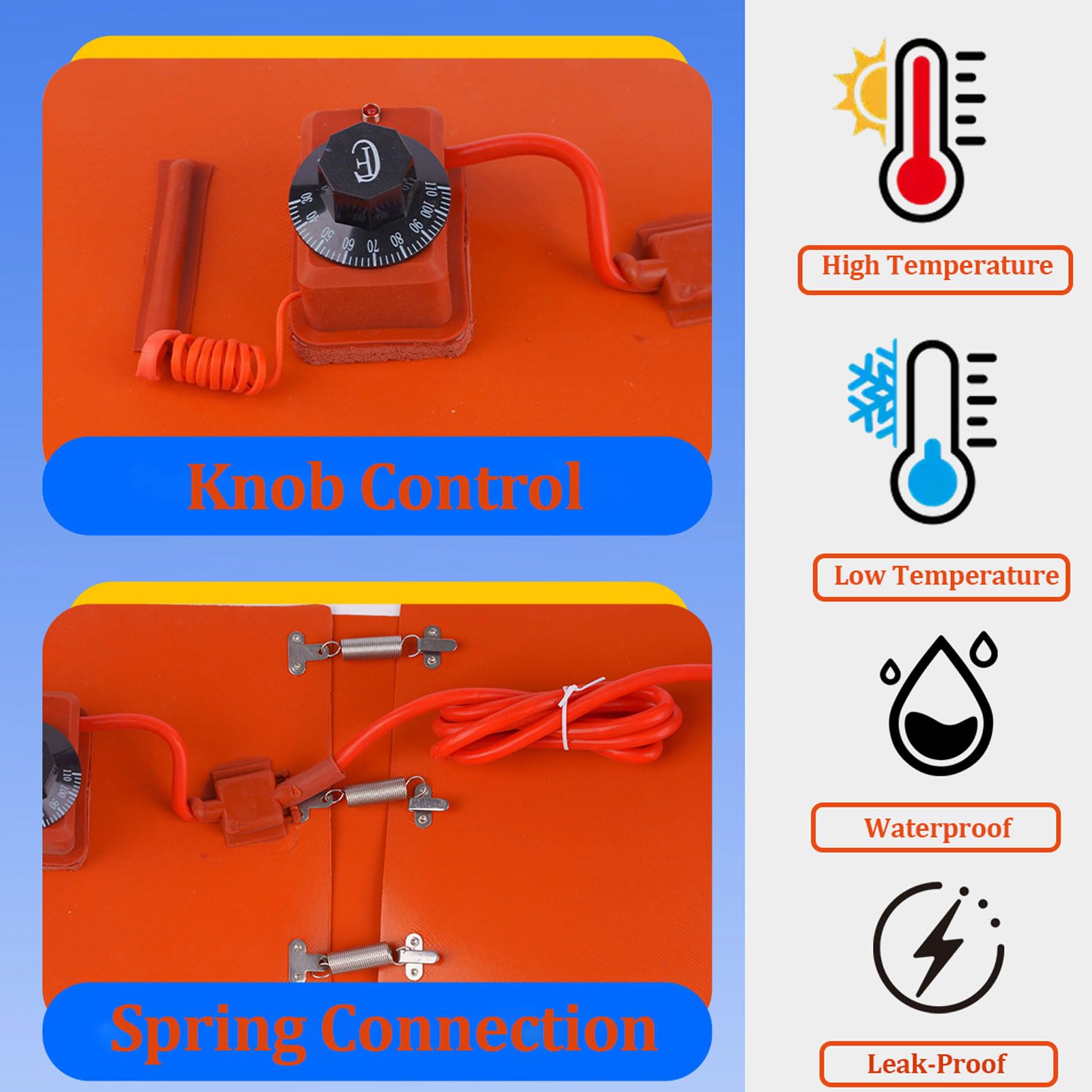 Ceinture chauffante électrique en Silicone pour fûts industriels/Bouteilles de GPL (5-50 kg) | Régulateur de température à Bouton Rotatif (0-110°C) - Tapis Chauffant pour fûts Robuste,38x5in