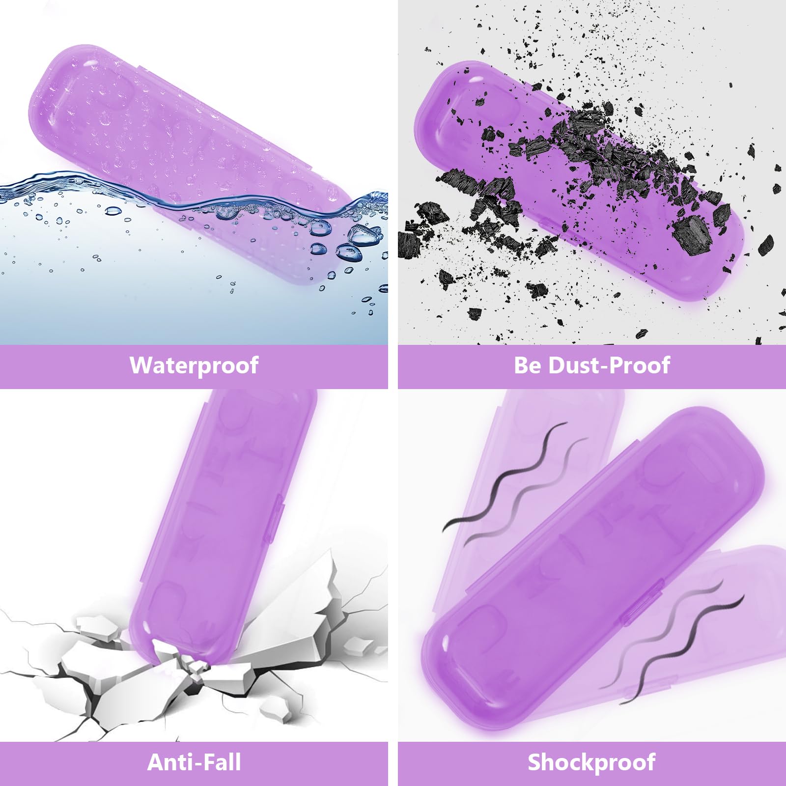 Caja de almacenamiento portátil de plástico semitransparente avanzada, apta para Oral-B/Philips y otros cepillos de dientes eléctricos de gama completa (morado)