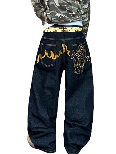 Mrmall Men's Baggy Jeans Wide Leg Denim Pants Loose Fit Y2K Streetwear Skate Trousers Hip Hop