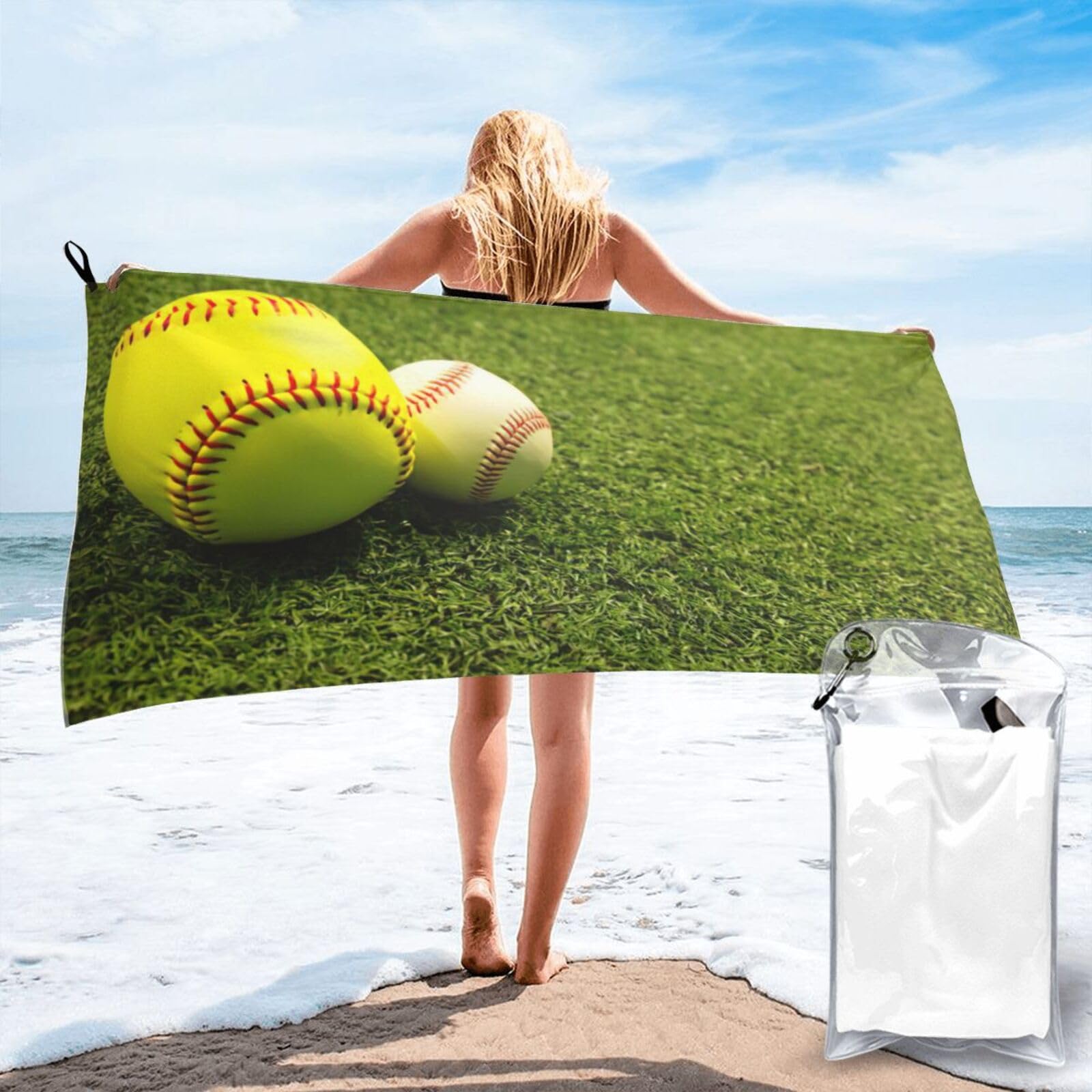WYCZHY Grass Baseball Softball Print Beach Towel Soft Quick Dry For Spa Pool Gym Vacation Travelers Women Men Adults Sauna Gift