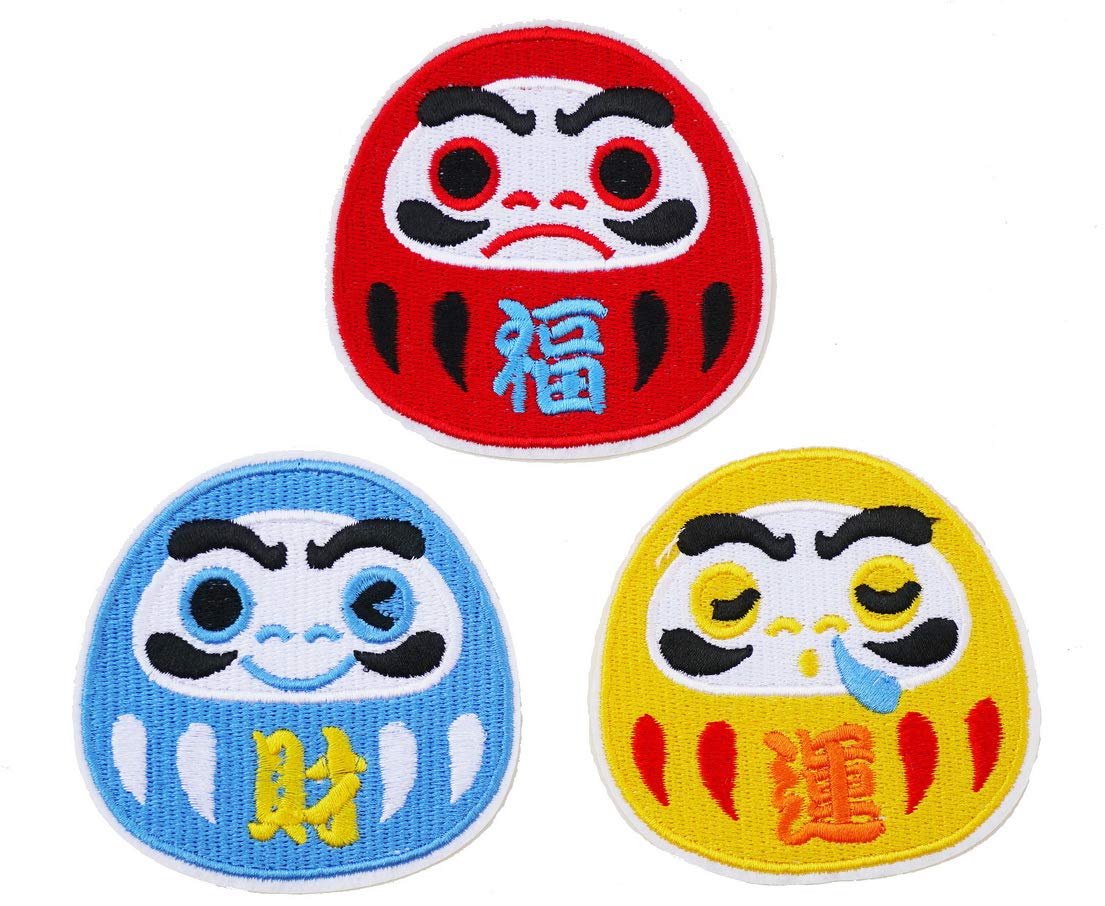 Cute Daruma Embroidered Iron on Patch Japanese Doll Design Rocking Doll Hope Lucky Healthy Famous Rich