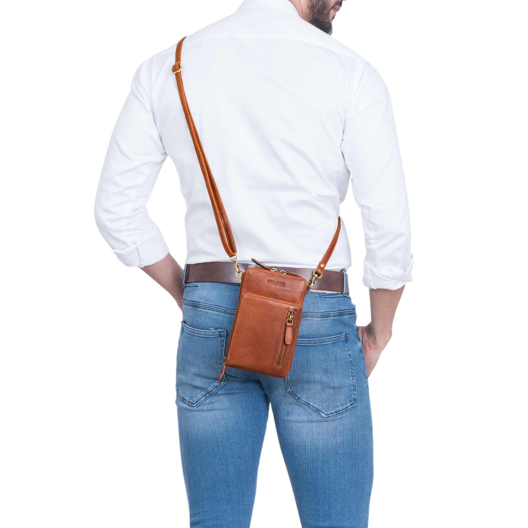 STILORD Payton Handytasche mit Geldbörse zum Umhängen Leder Tasche Brusttasche Brustbeutel Handy Umhängetasche Geldbeutel mit Handyfach für Damen und Herren aus echtem Leder Farbe:Arona - braun