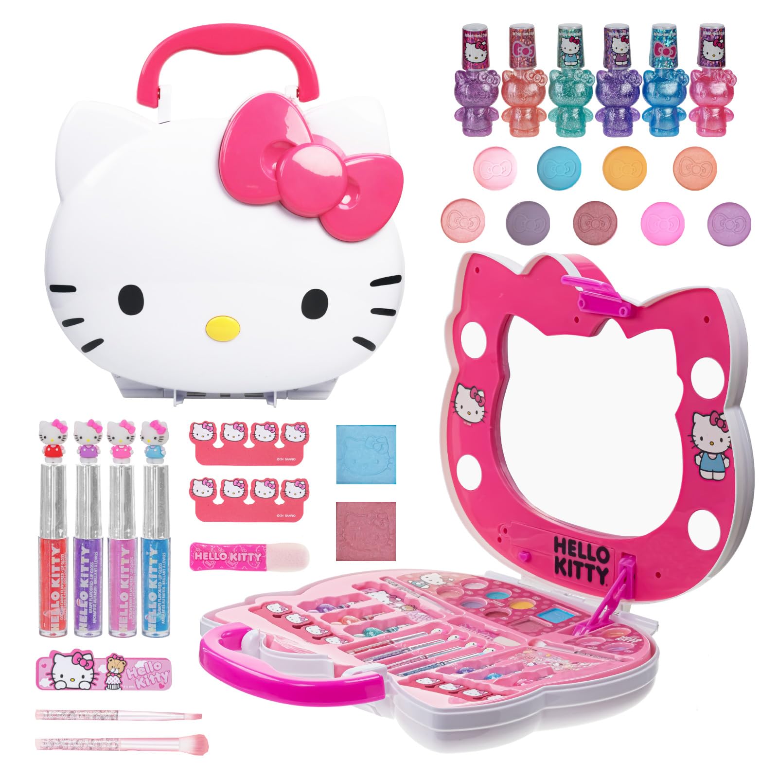 Hello Kitty Face Light-Up Makeup Vanity Set for Girls, Includes Nail, Eye and Lip Accessories, Perfect Birthday and Holiday Gift, AA Batteries Not