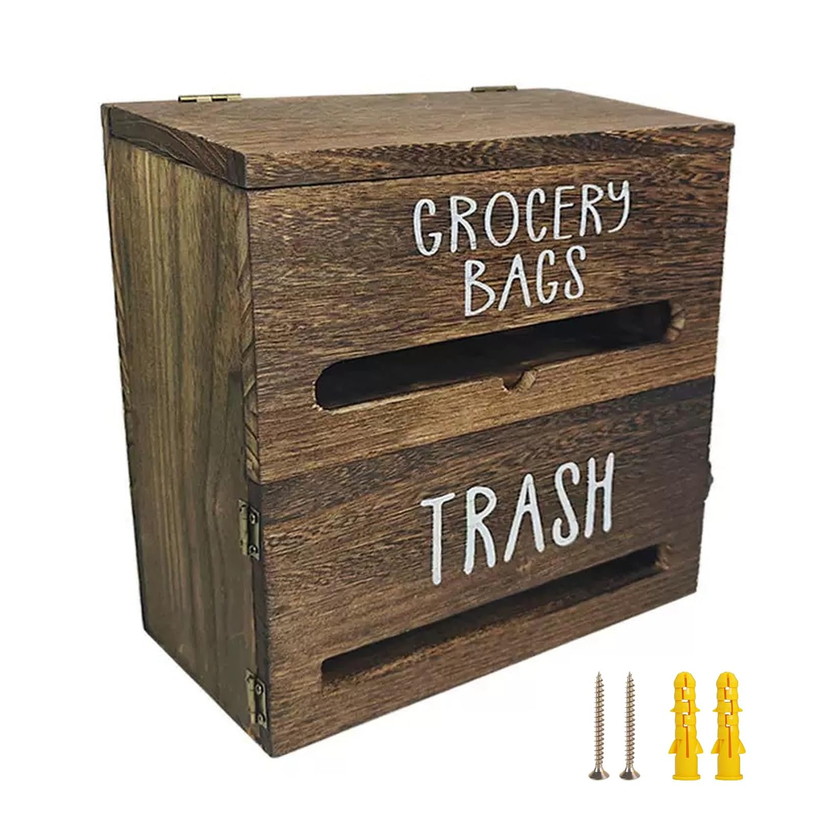 Zeiwohndc Sturdy Wooden Waste Bag Dispenser with Double Storage and Wall Mounting Feature Double Layer Trash Bag Dispenser
