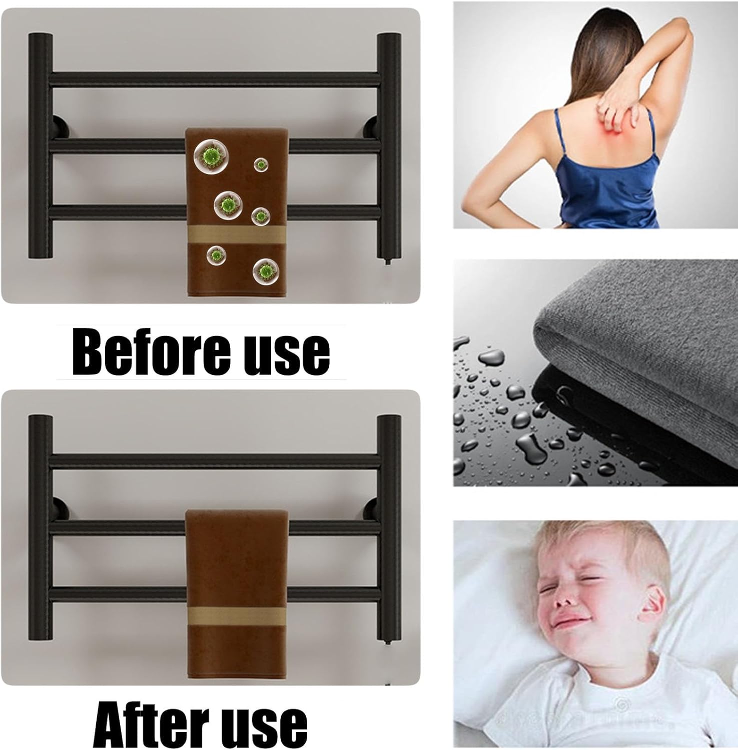 Wall Mounted Towel Warmer Rack,Stainless Steel Towel Dryer for Bathroom,Plug-in Electric Heated Towel Rack Spa Accessories for Towels,Black,Plug in Right,Black-Plug in Right
