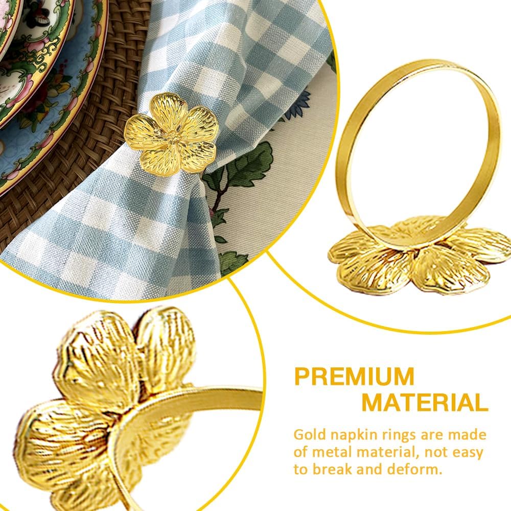 Gold Napkin Ring Sets of 12, Metal Flower Napkin Rings