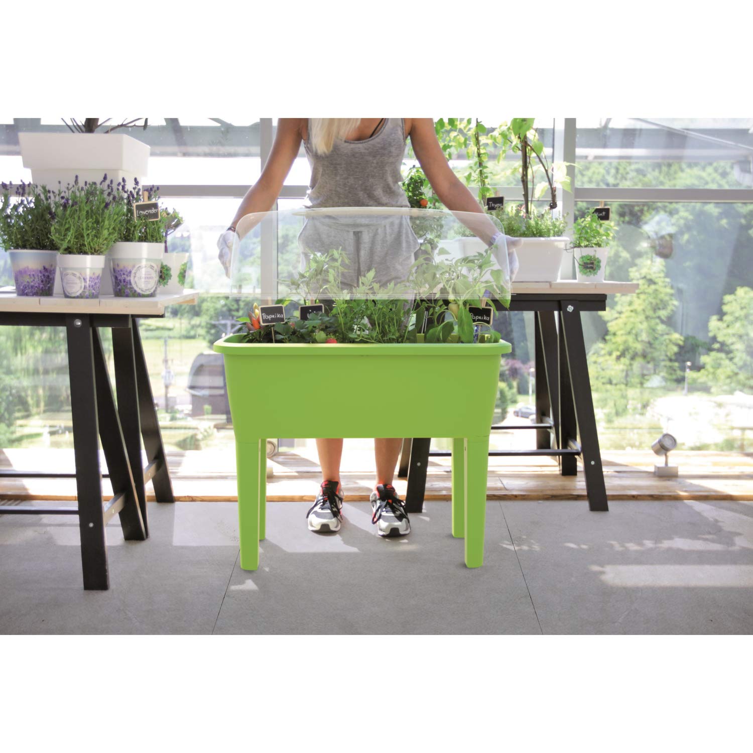 Prosperplast Jardinera Alta con Tapa de policarbonato, para Proteger Tus Plantas L Respana Planter Set de plástico en Color Antracita, 96,3 (Alto) x 77 (Ancho) x 58 (Profundo) cms