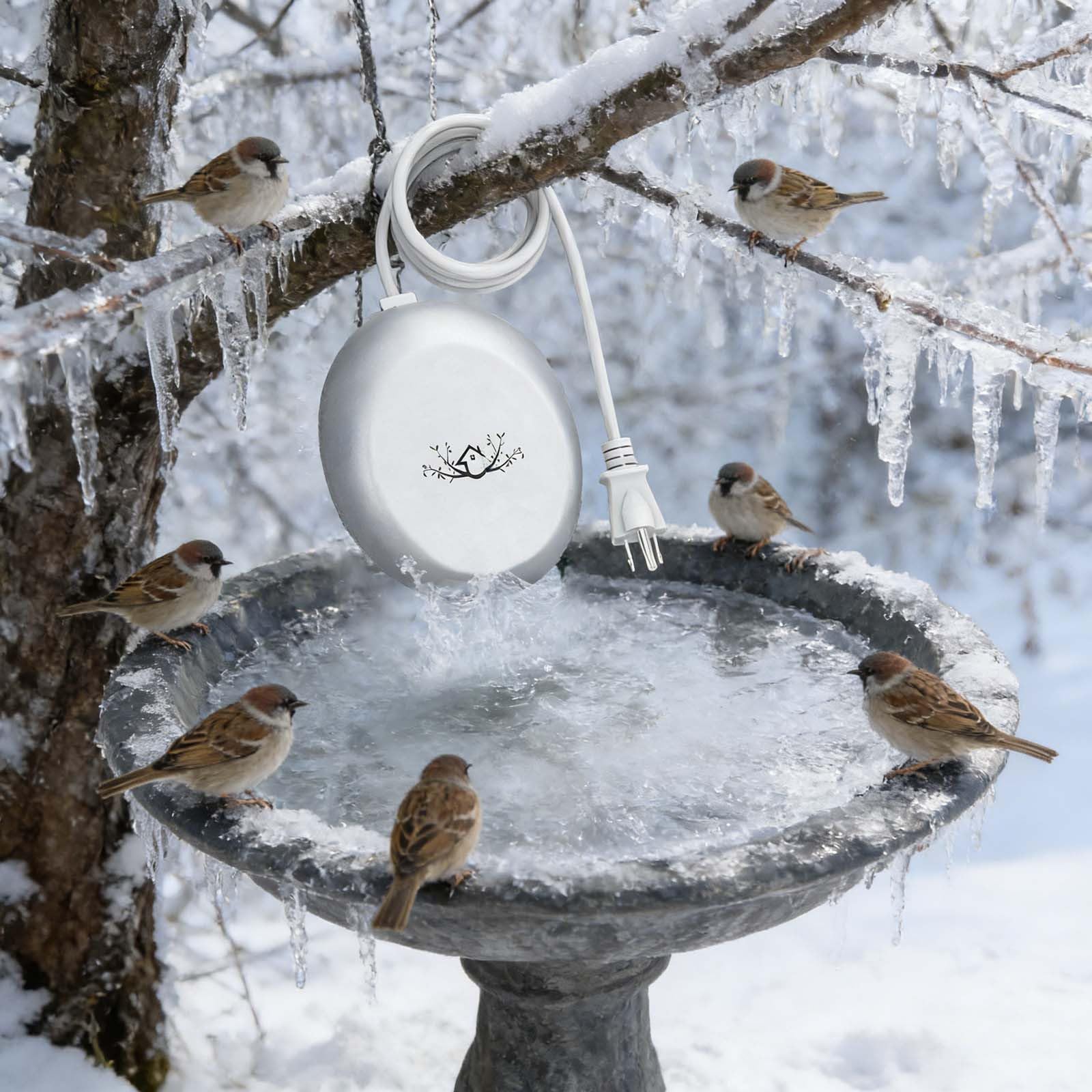 Beheizte Vogeltränke 70W mit Auto Thermostat - Energiesparender Frostschutz für den Außenbereich, vollständig abgedeckter Aluminium-Enteiser für Vogeltränke, Teiche & Hühnertränke, sicher, wasserdicht