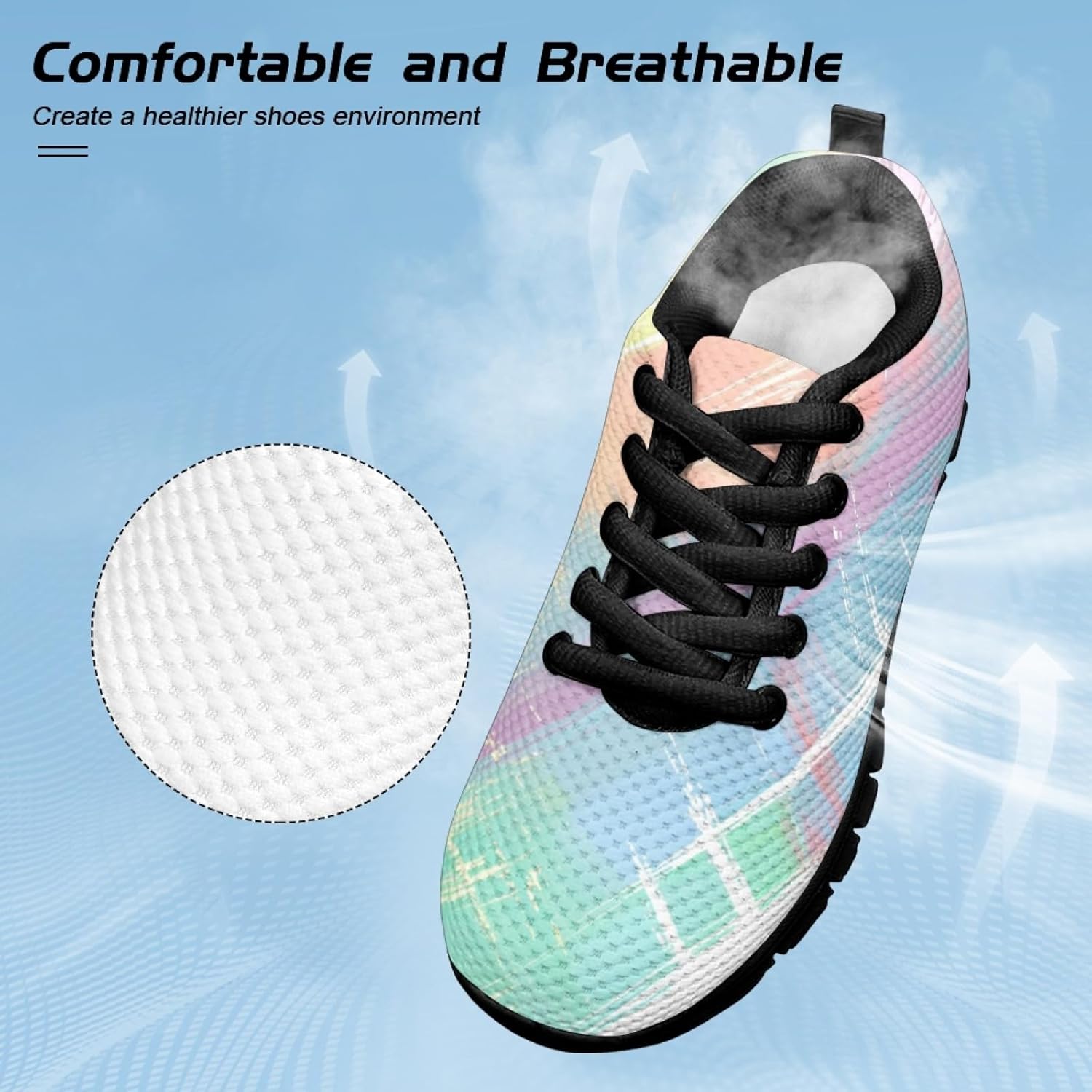 Running Shoes for Kids Stylish Floral Print Comfy Mesh Trainers Teenager Lace-up Athletic Walking Sneakers - Image 2