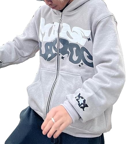 Miniatura 2 de Y2K - Sudadera con capucha para mujeres y hombres, con cremallera, estilo grunge, casual, vintage, de gran tamaño, chaqueta Harajuku