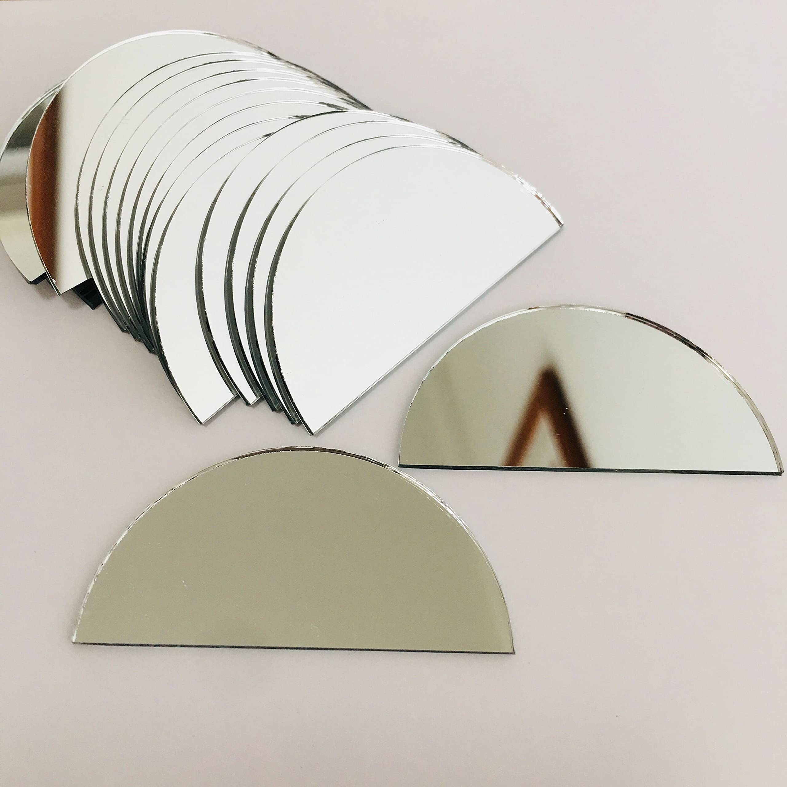 NUORUI50pcs 1" x 2" Half Circle Mirrors Small Mosaic Mirror Tiles for Craft Projects (Silver)