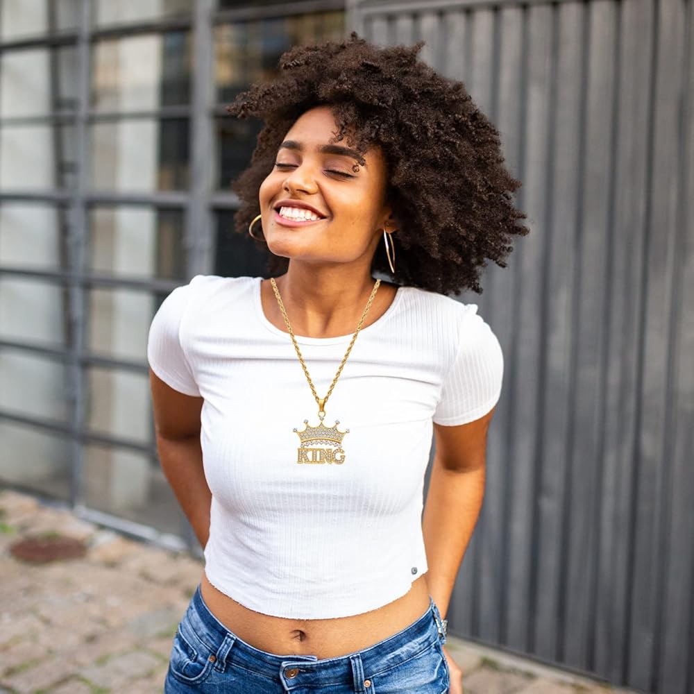 JKJF Crown King Pendant Necklace Bling Hip Hop King Necklace