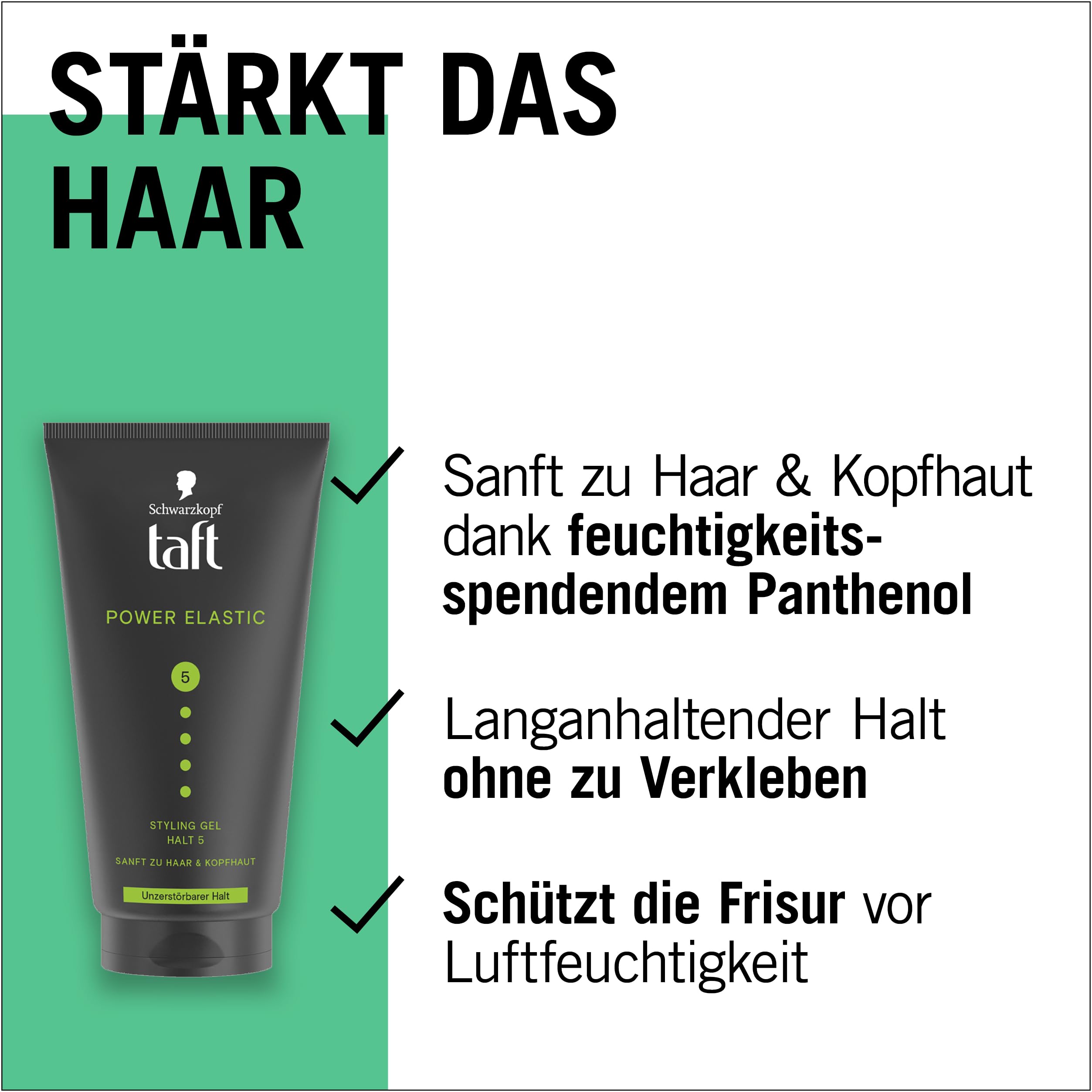 Schwarzkopf Taft Gel Power Elastic (150 ml), żel do włosów, mocny do 48 godzin, delikatny dla włosów i skóry głowy, wegański żel do stylizacji włosów