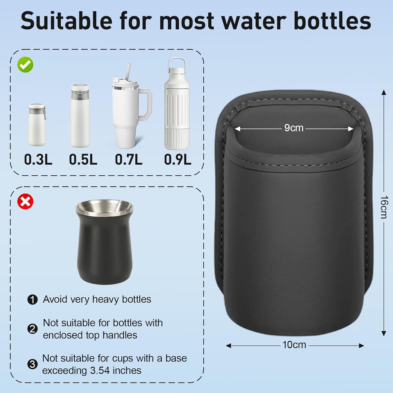 Car Drink Holder for Door Compartment and Seat Back Pocket, Leather Clip Holder for Drink Holder, Scratch-Resistant and Non-Slip Cup Holder, Bottle Holder, Two Packs, Black image 3