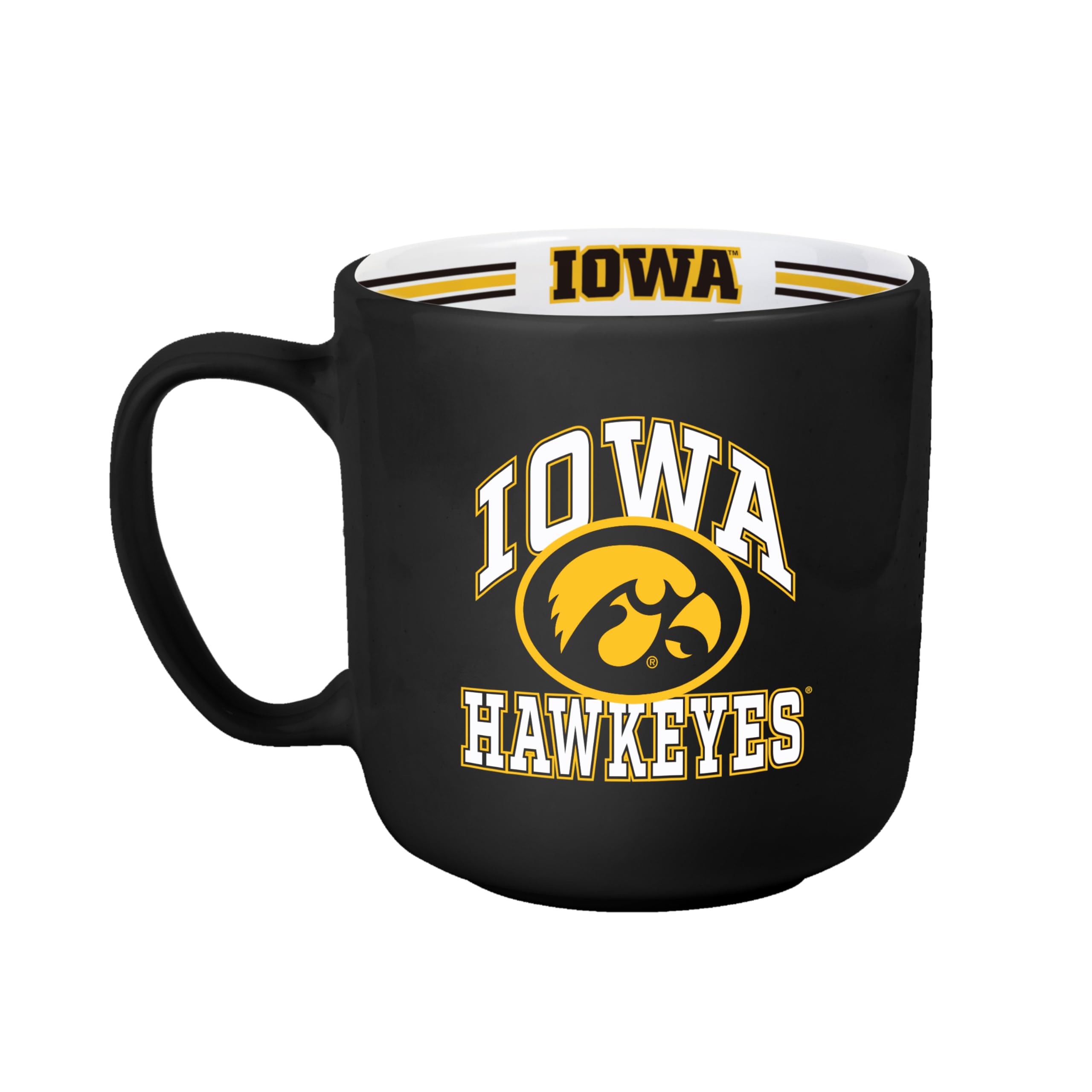 Logo Brands NCAA Iowa Hawkeyes 15 oz Stripe Coffee Mug — 15 Fluid Ounces | Ceramic | Officially Licensed | Vintage Team Logo | Great Gift