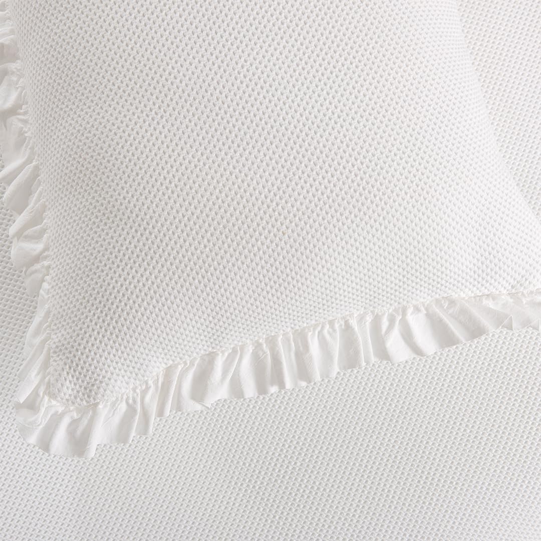 Colcha Blanca con Volante - Colcha 280x260 para Cama de 200 - Algodón Eva - Colcha de Verano con Estampado Elegante