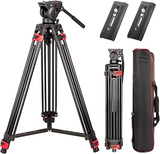 Heavy Duty Tripod 72 inch, Lusweimi Professional Aluminum Video Camera Tripod with 2 Pcs Universal Quick Release Plate, 360 Degree Fluid Head and Mid-Level Spreader, Max Load 17Lbs for DSLR