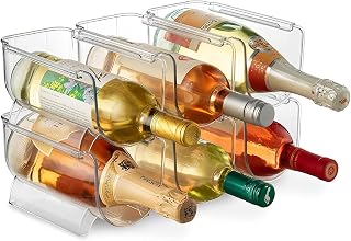 Set of 6 Wine and Water Bottle Organizer, Stackable Plastic Wine Rack Holder for Pantry, Kitchen, Fridge, Ideal Storage for Wine, Soda, Pop and Beer, Clear