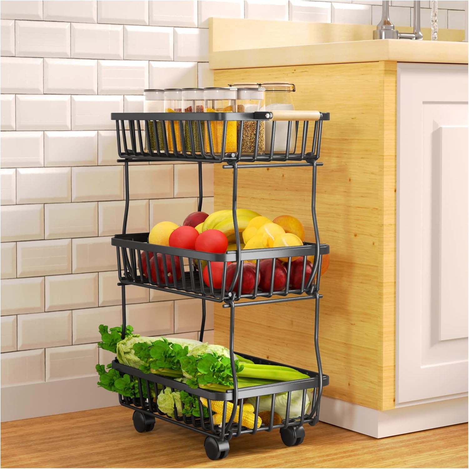 Fruit Vegetable Basket, 3 Tier Fruit Vegetable Storage Cart