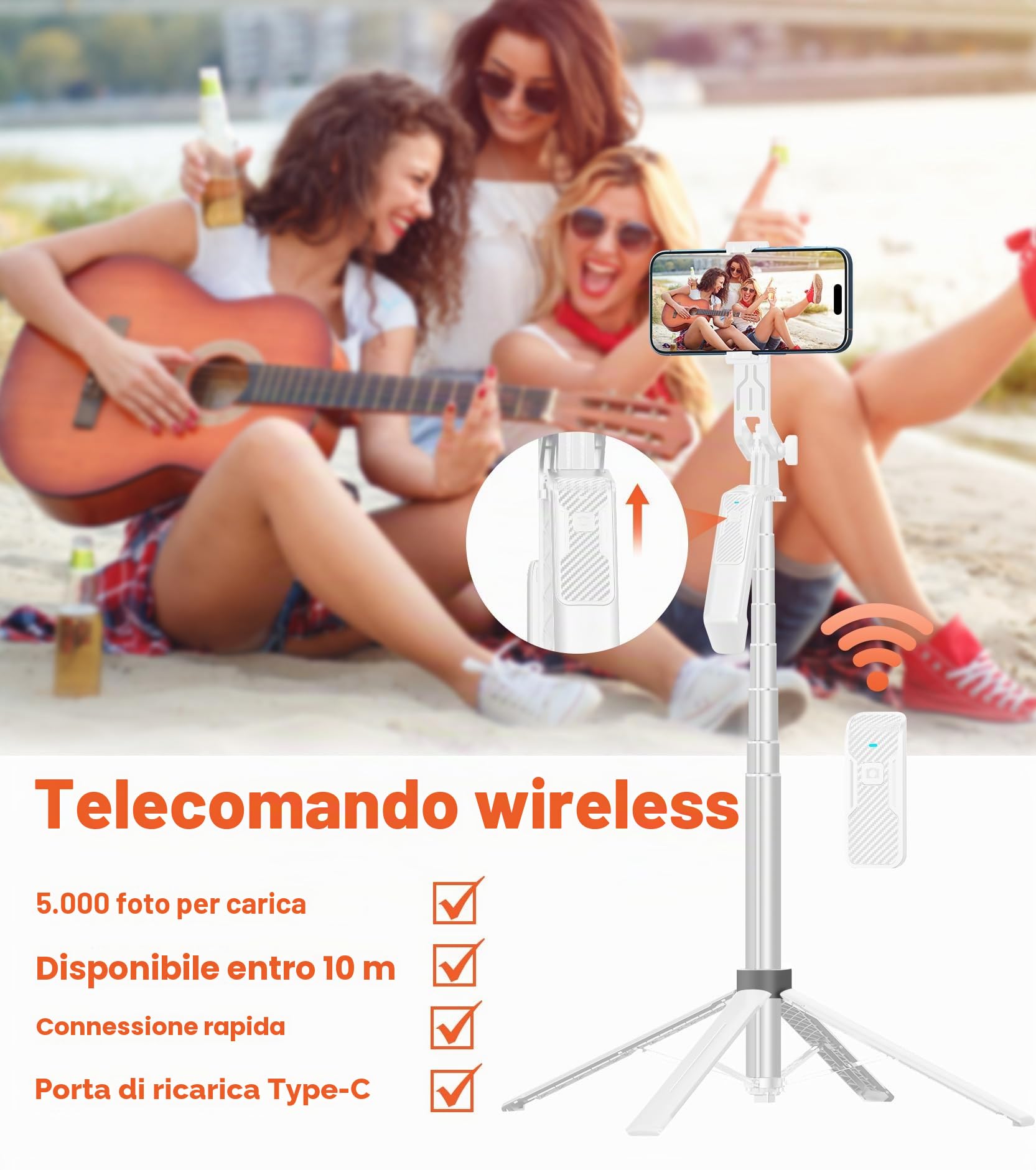 Asta per Selfie Treppiede Smartphone - Bastone Selfie Stick Cavalletto per Telefono 180cm con Telecomando e 2 luce LED per Video e Foto, Supporto tripod per iPhone, Android, Fotocamera e Gopro