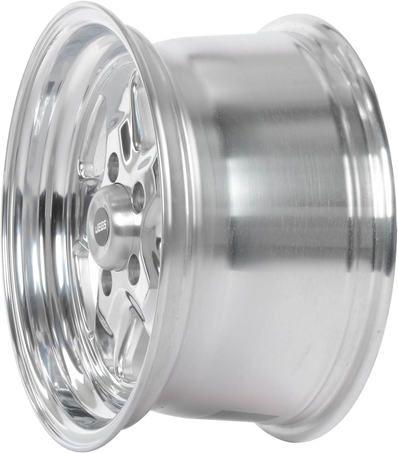 JEGS Sport Star Aluminum Wheel 15in.x 8in.| 5 x 4.5in.Wheel Bolt Pattern Spacing | 25 mm Offset | 5.5in.Backspacing | Polished Finish | 3.27in.Center Bore | Includes Center Cap