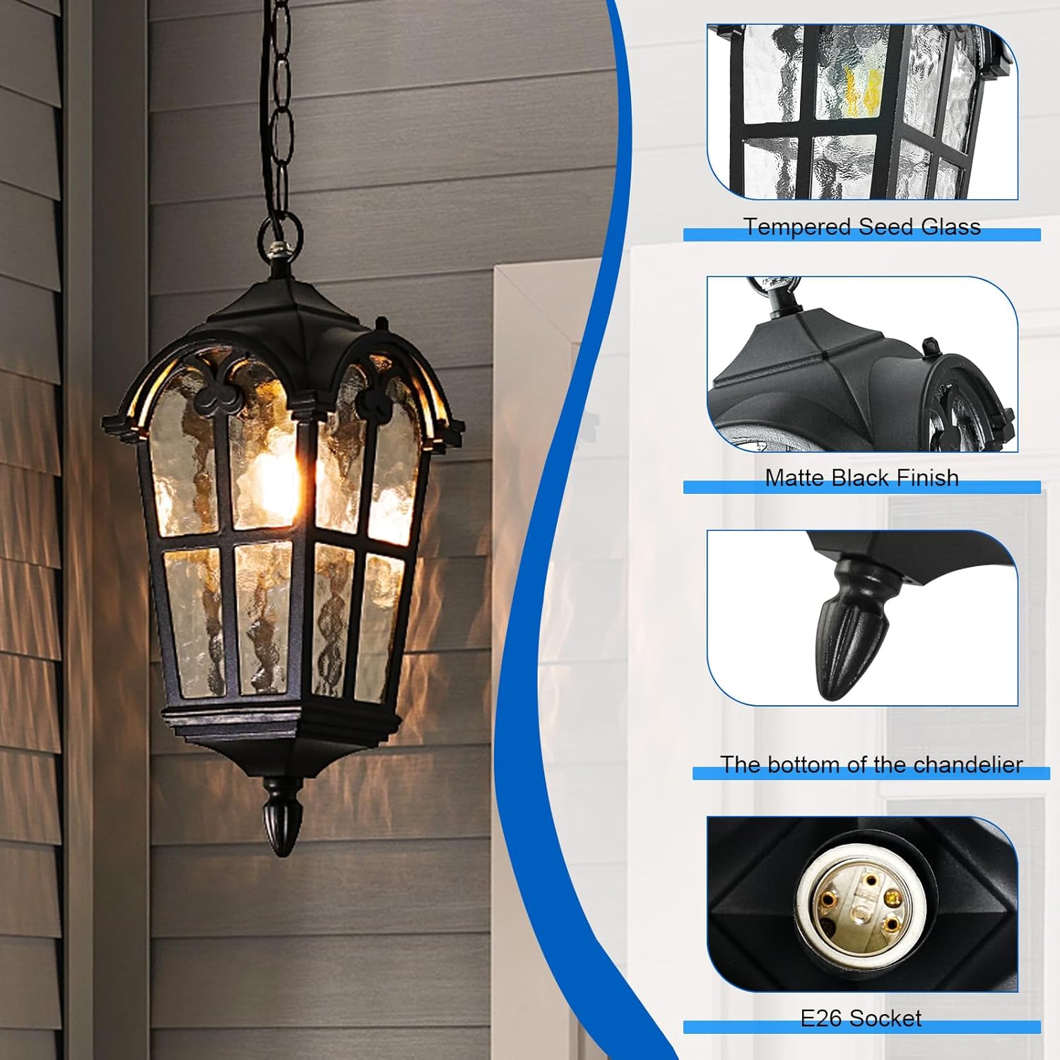 Roman Lighting Series-Aluminum 2 Pack Outdoor Pendant Lights and Outdoor Lamp Post Lights for House Entryway Porch Patio Doorway