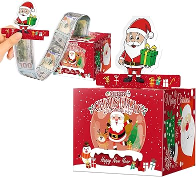 Christmas Red Santa Claus Pull Out Card Surprise Money Box, DIY Funny Cash Gift Holder, Fun Way to Give Money as Xmas Holiday Present