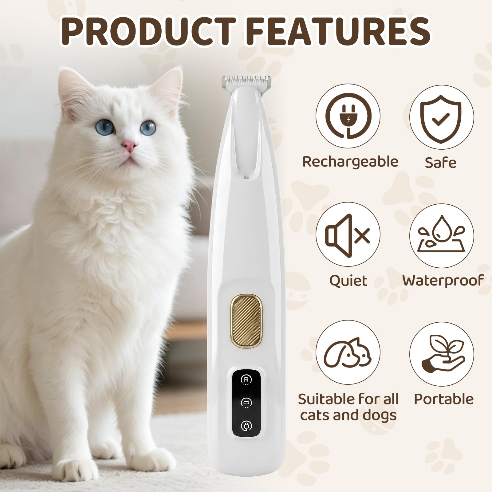 Tondeuse Chat et Chien Silencieuse, Tondeuse Pour Chat Poils Longs Noeud, Coupe Poils Animaux Rechargeable USB, Lames Sûres Pour Pattes et Zones Sensibles