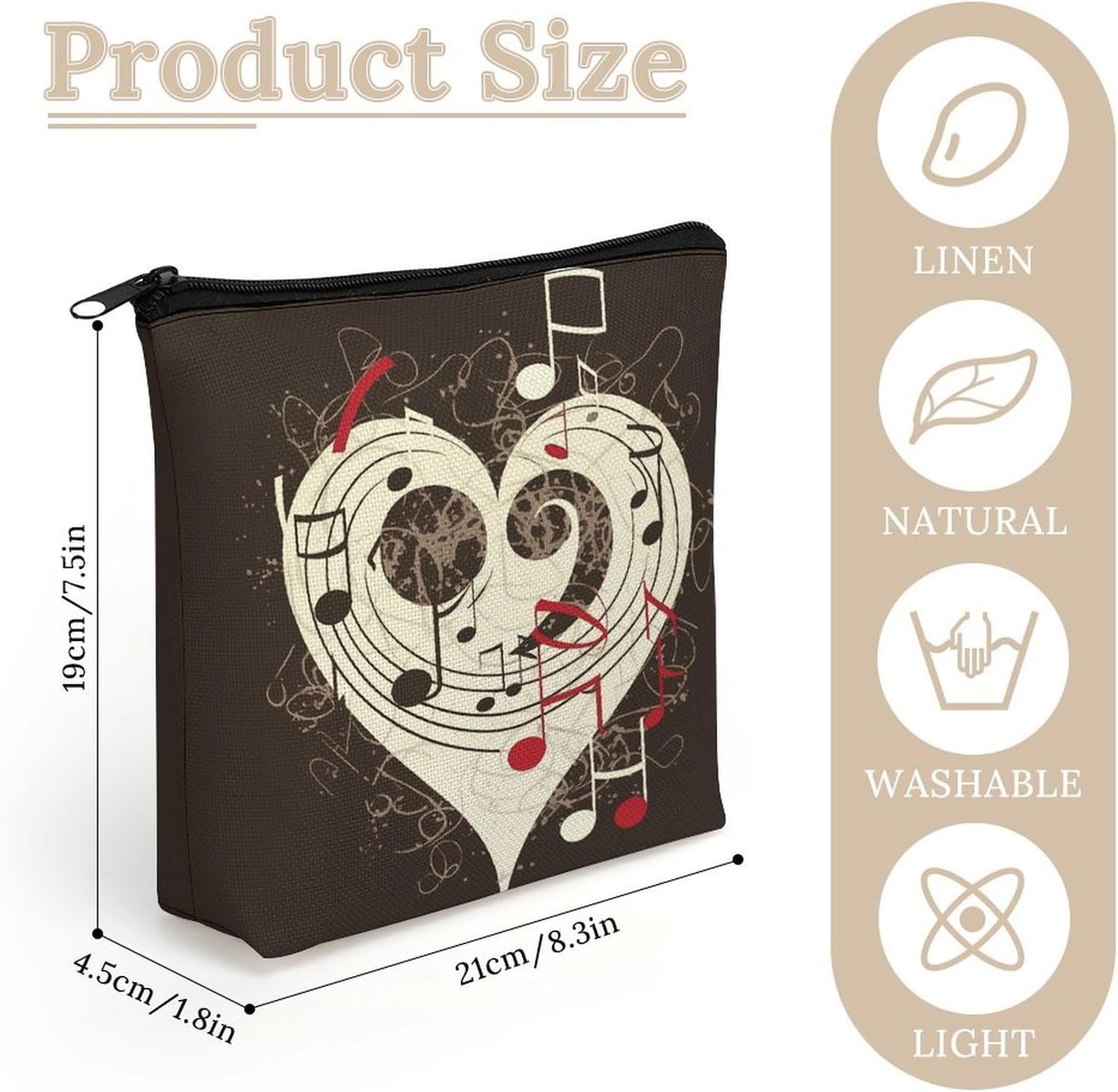 Music Symbols Love Makeup Bag Cosmetic Bag image 2