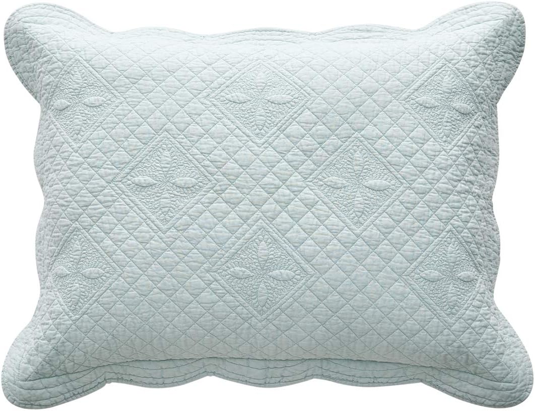 Calla AngelSage Garden Luxury Pure Cotton Quilted Pillow Sham, 26" x 20", Light Aqua, Standard