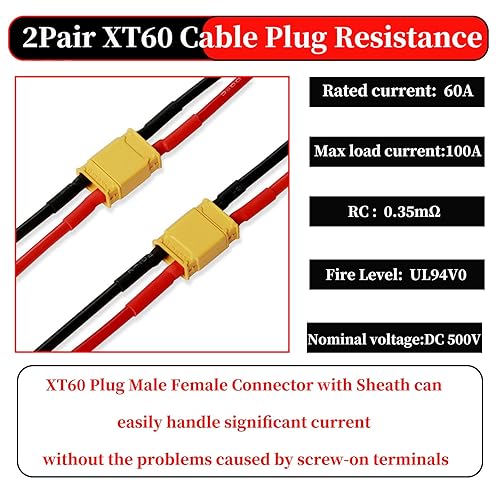 Miniatura 7 de 2 pares de conectores hembra y macho XT60, cable de silicona de 14 AWG con tapa protectora de aislamiento de goma para RC Drone Car Lipo cargador de