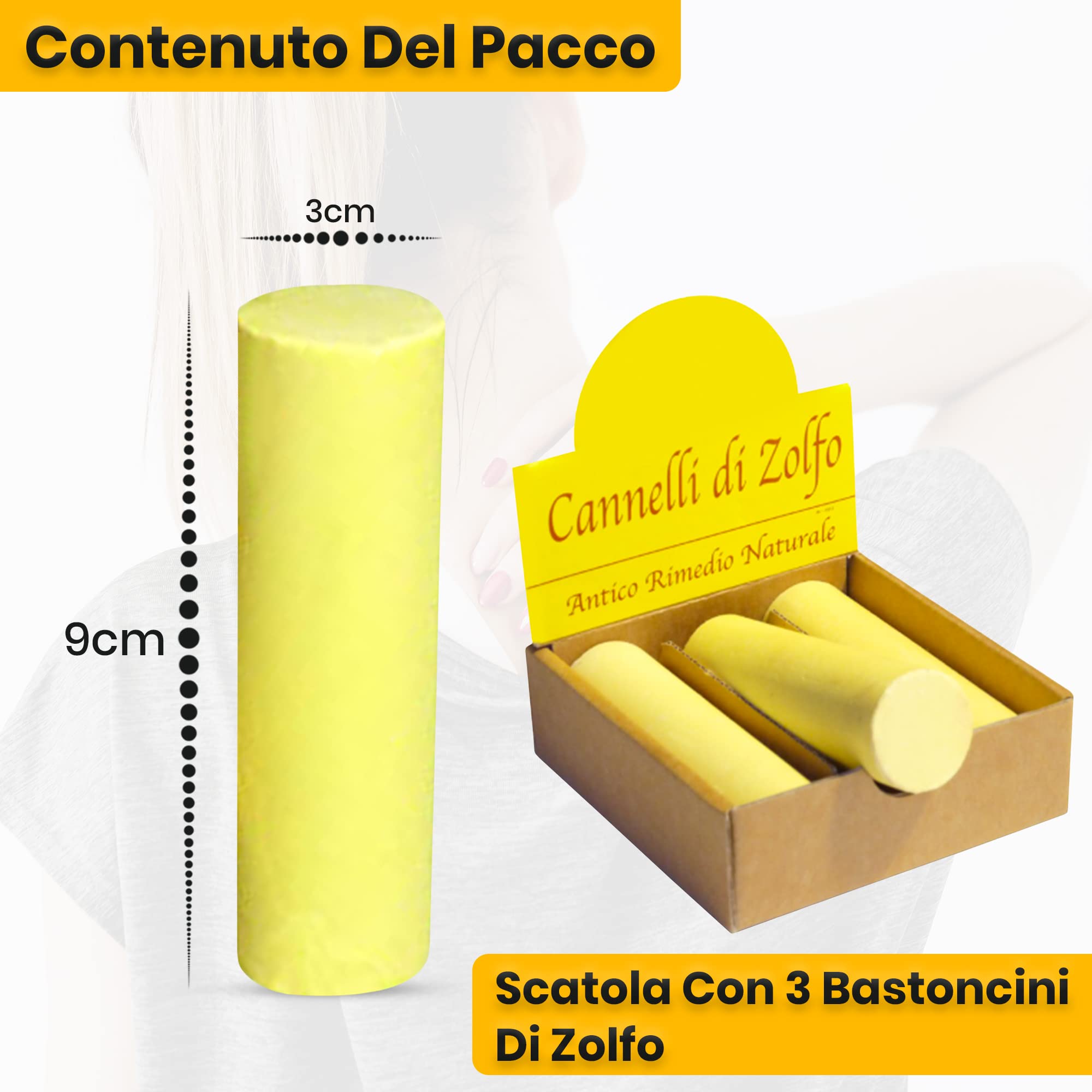 Cannelli di Zolfo. Confezione piccola da 3 pezzi. Antico rimedio alternativo per alleviare fastidi muscolari, contusioni, fastidi collo, spalle e braccia.
