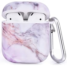 CAGOS for Airpod Case, Cute Marble Protective Hard Cover with Keychain Compatible with Apple Airpods 2nd/1st Generation Case for Women Men, Light Purpl