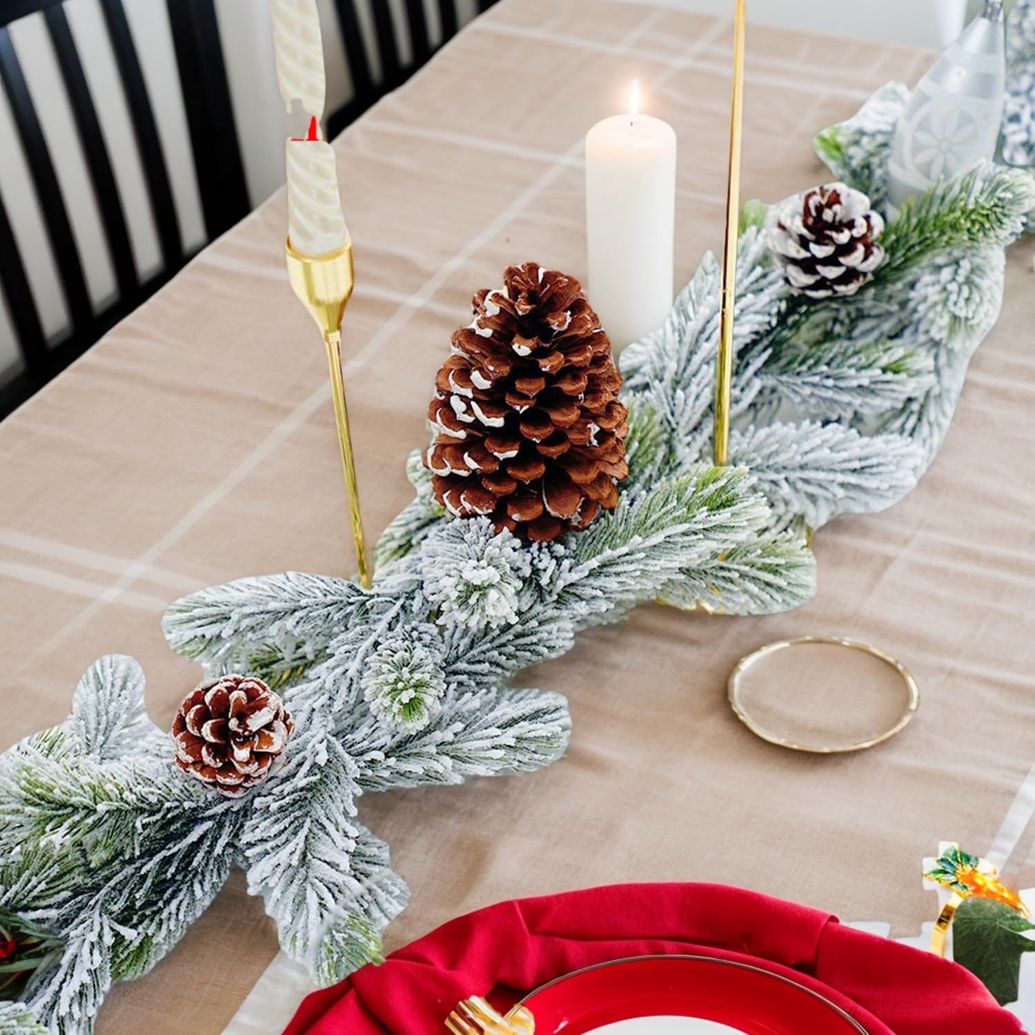 Snow Pine Garland Flocked Christmas Garland for Staircase Snowy Christmas Decorations Long Branches Pine Garland with Snow