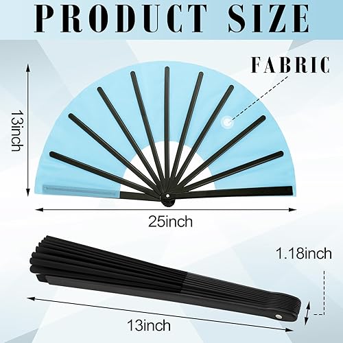 Miniatura 2 de Maitys 2 piezas de abanicos grandes plegables de mano para baile en línea, abanicos plegables de nailon para festival de kung fu chino, Color