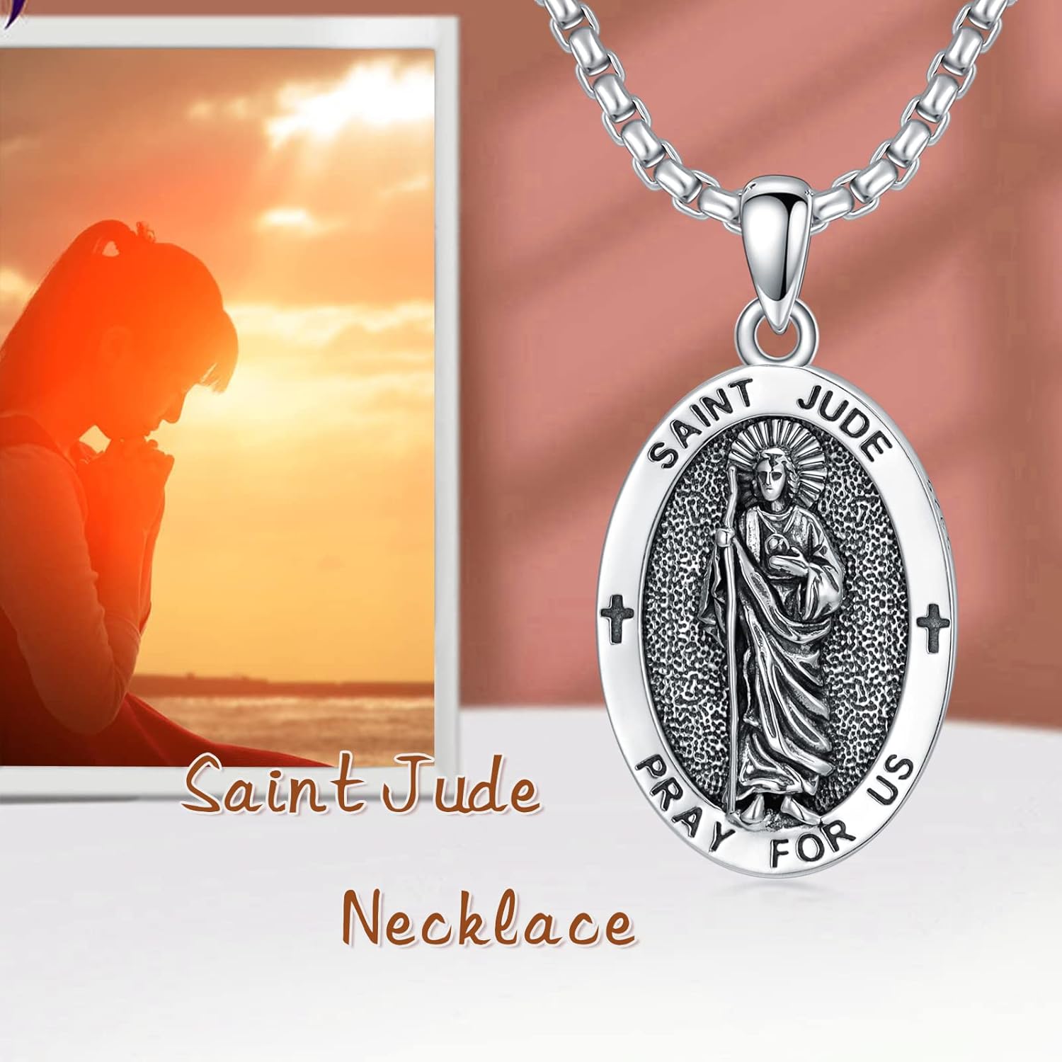 Saint Jude/Serenity Prayer/Jesus/Knights Templar/Michael/Francis/Virgin Mary/Benedict Necklace 925 Sterling Silver Amulrt Medal Pendant Jewelry Thanksgiving Day Gifts for Men Women - Image 4