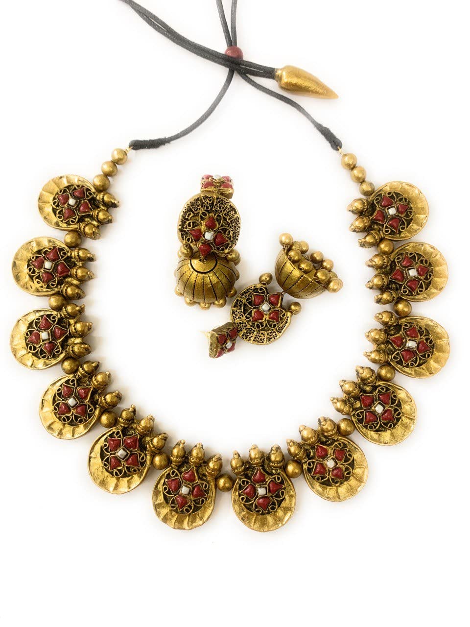 Sanaas Terracotta Jewellery Handmade Terracotta Mango Lakshmi Necklace with coin set for Women (B09QMHVV8J) Amazon Price History, Amazon Price Tracker