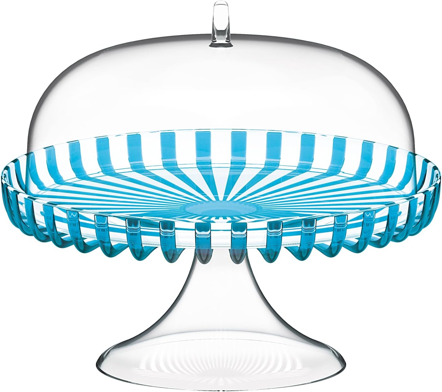 Guzzini Cake Plate with Dome and Pedestal, Made of modern biological plastic of non-fossil origin and 100% recyclable, Ø31 x height 27 cm, Signed Design, DolceVita, Turquoise