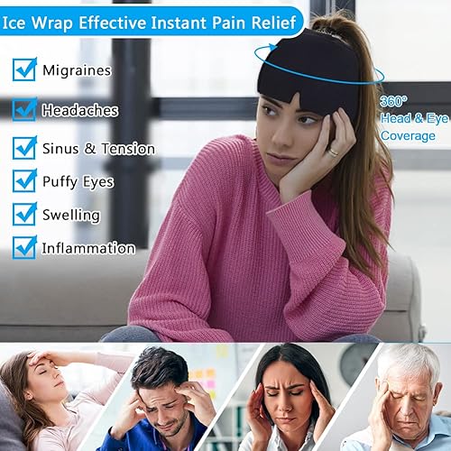 Miniatura 6 de Abnaok Gorra de alivio de migraña envoltura mejorada para la cabeza de hielo de migraña sombrero de alivio del dolor de cabeza para migraña color