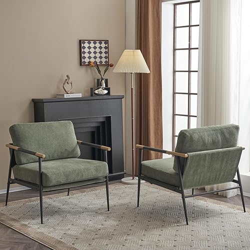 Miniatura 2 de Silla con brazo decorativo para sala de estar, moderna de mediados de siglo, silla auxiliar de lectura tapizada con cómodo cojín y marco de metal