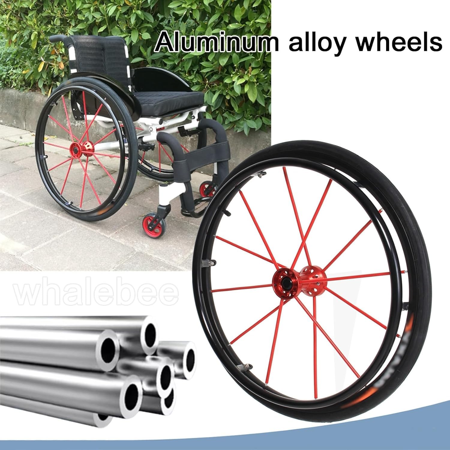 Ruedas Manuales para Sillas De Ruedas Ruedas De Repuesto De 24" Ruedas Traseras para Sillas De Ruedas 2 Piezas Ruedas De Liberación Rápida con Cojinete, Cubo De Rueda De ALU, Black, One Size
