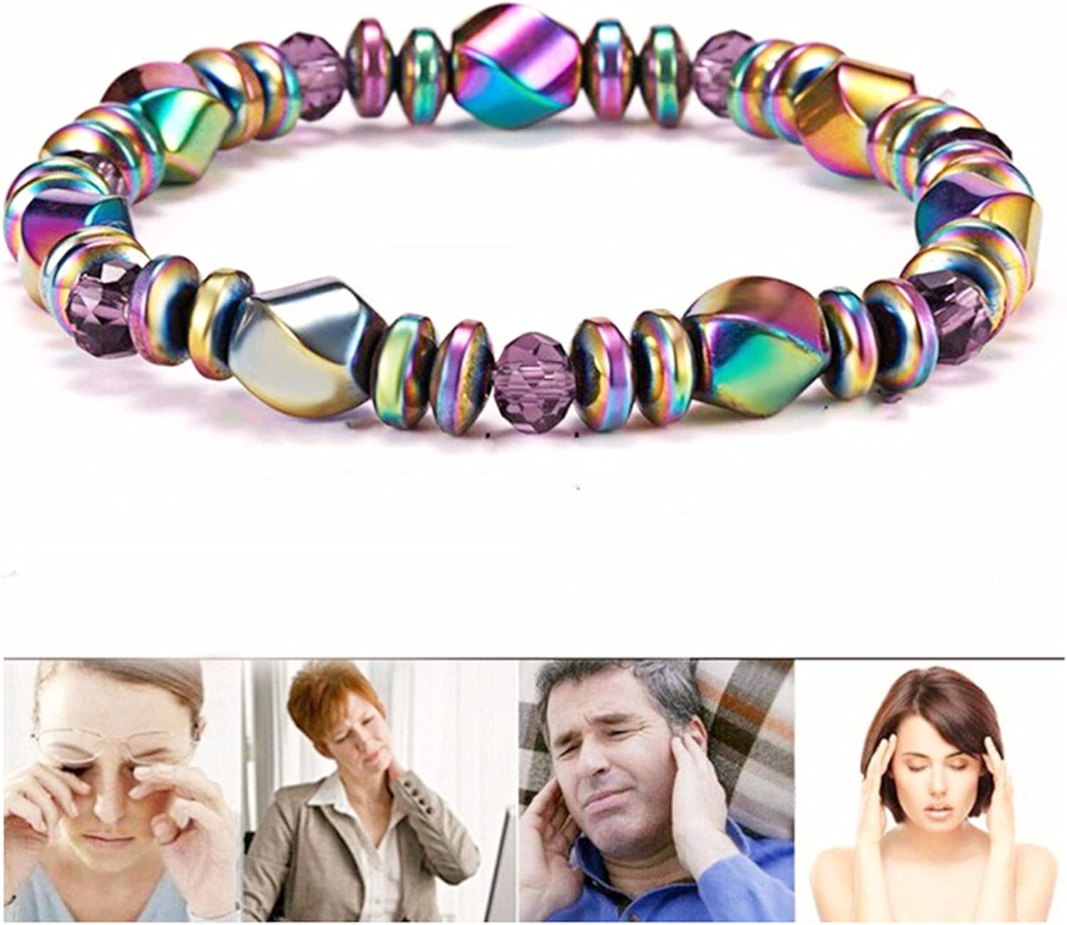 WEFRIN Hematite Magnetic Bracelets Arthritis Magnet Therapy Bracelets Jewelry for Men Women Elastic Natural Stone Bracelet Bangle Valentine's Day (2 Pcs) : Health & Household