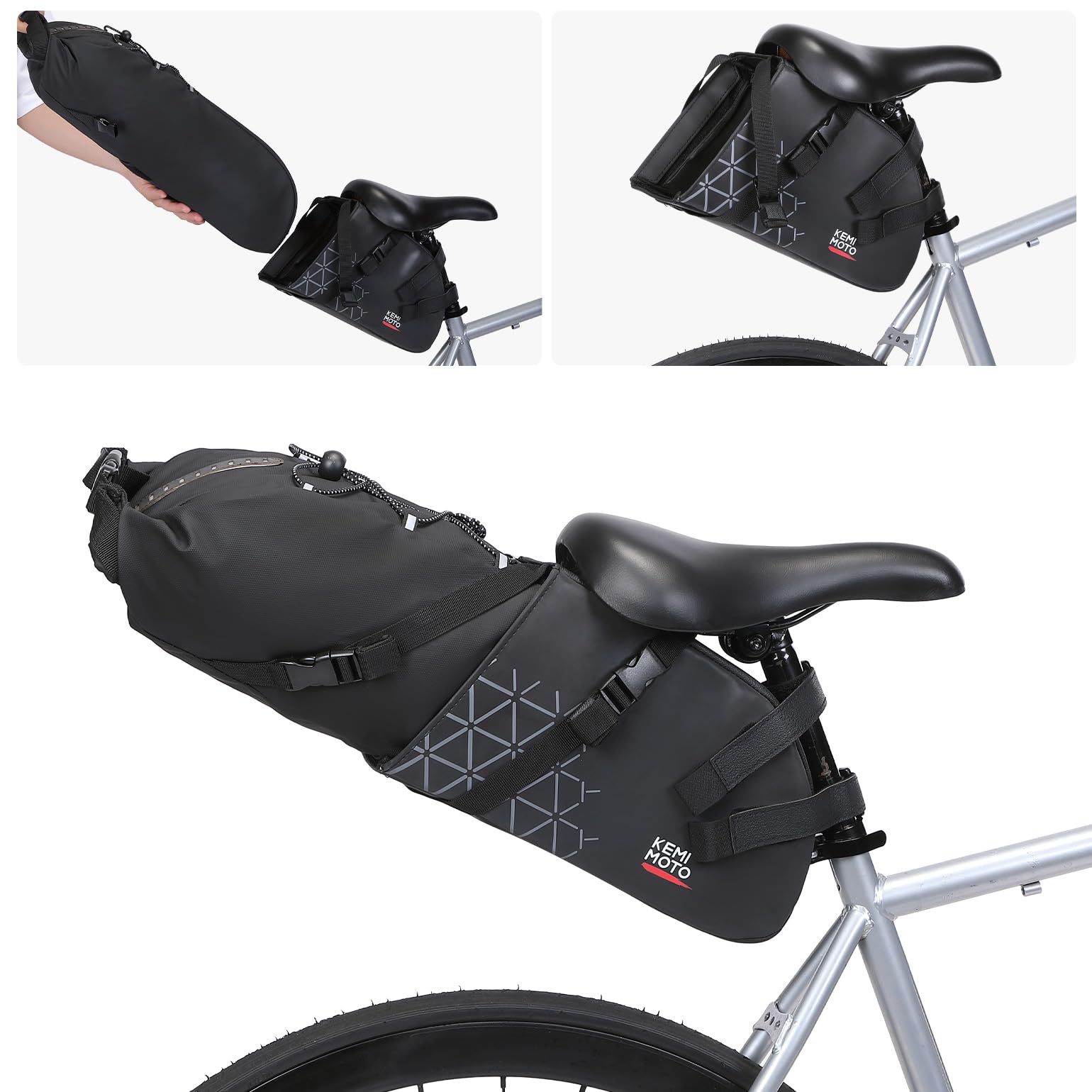 KEMIMOTO Borsa da Sella Bici, 13L Borsa Sottosella Bici Impermeabile Divisa con Riflettenti e Supporto per Ciclismo Bici Corsa MTB Mountain Bike