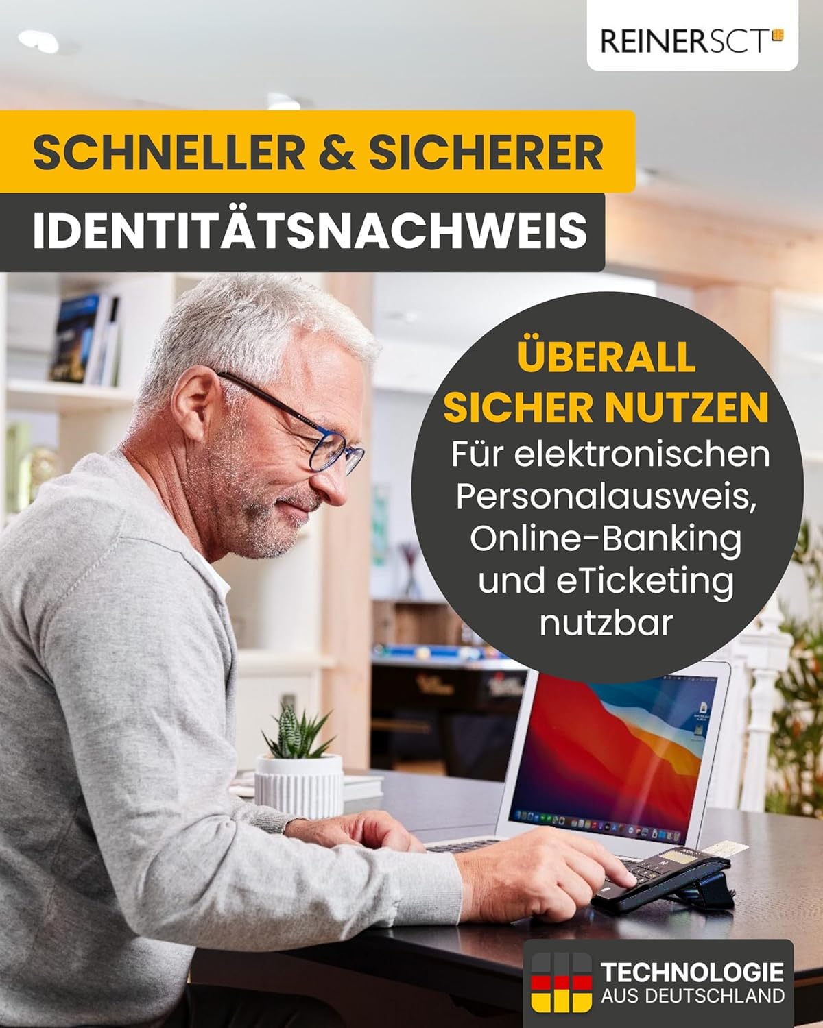 REINER SCT cyberJack RFID Komfort USB-C I Chipkartenleser für RFID-Chipkarten I Kartenlesegerät für den neuen Personalausweis & Online-Banking I Card Reader & TAN-Generator I eID Lesegerät