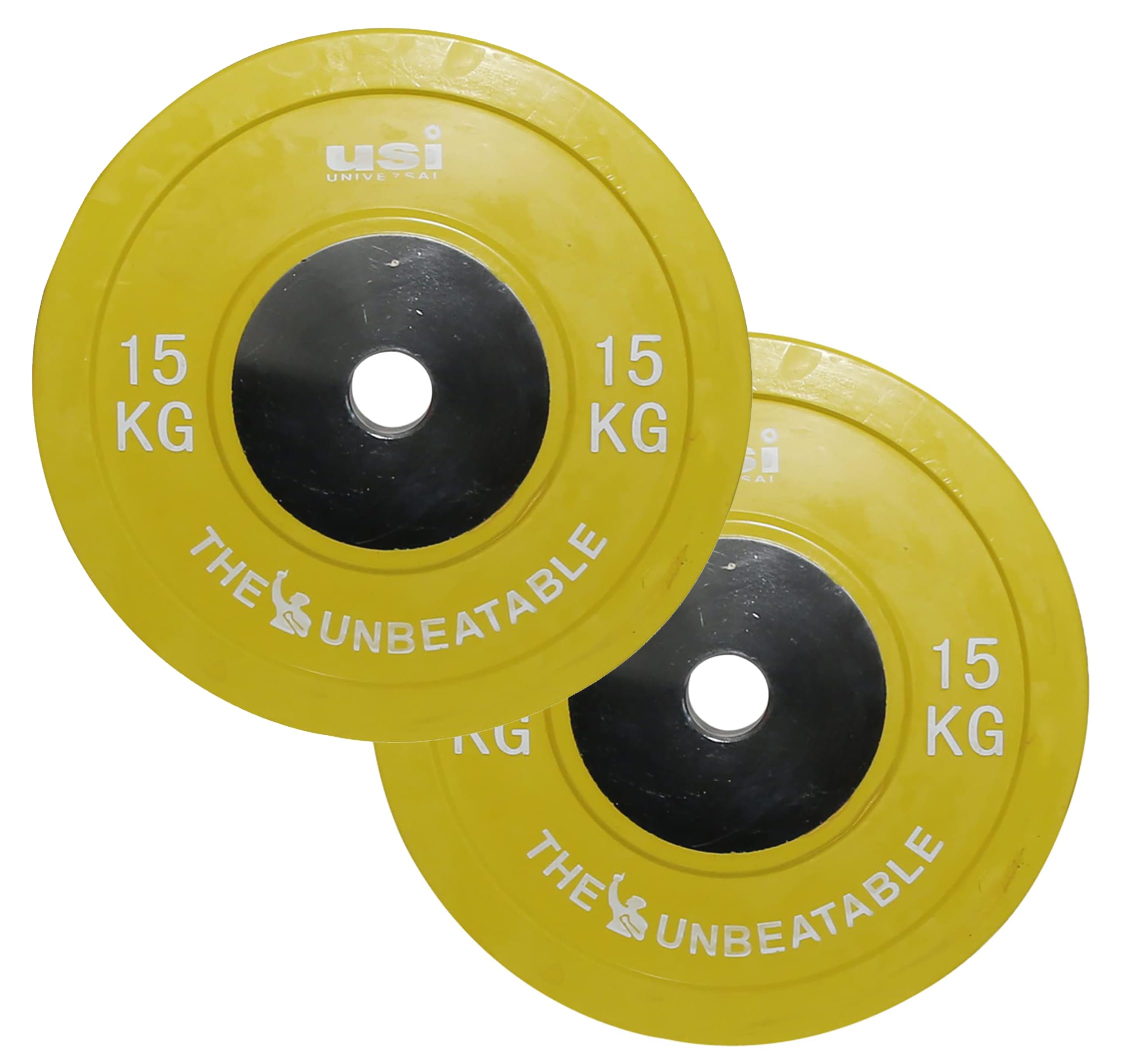 USI UNIVERSAL Olympic Weight Plates, BPHC 15KG Pair Olympic Bumper Weight Plates For Home Gym 51mm, Rubber & Alloy Steel, Two Piece Steel Hub Zinc Plated Olympic Hole, Ideal For Cross Training, Weight Lifting