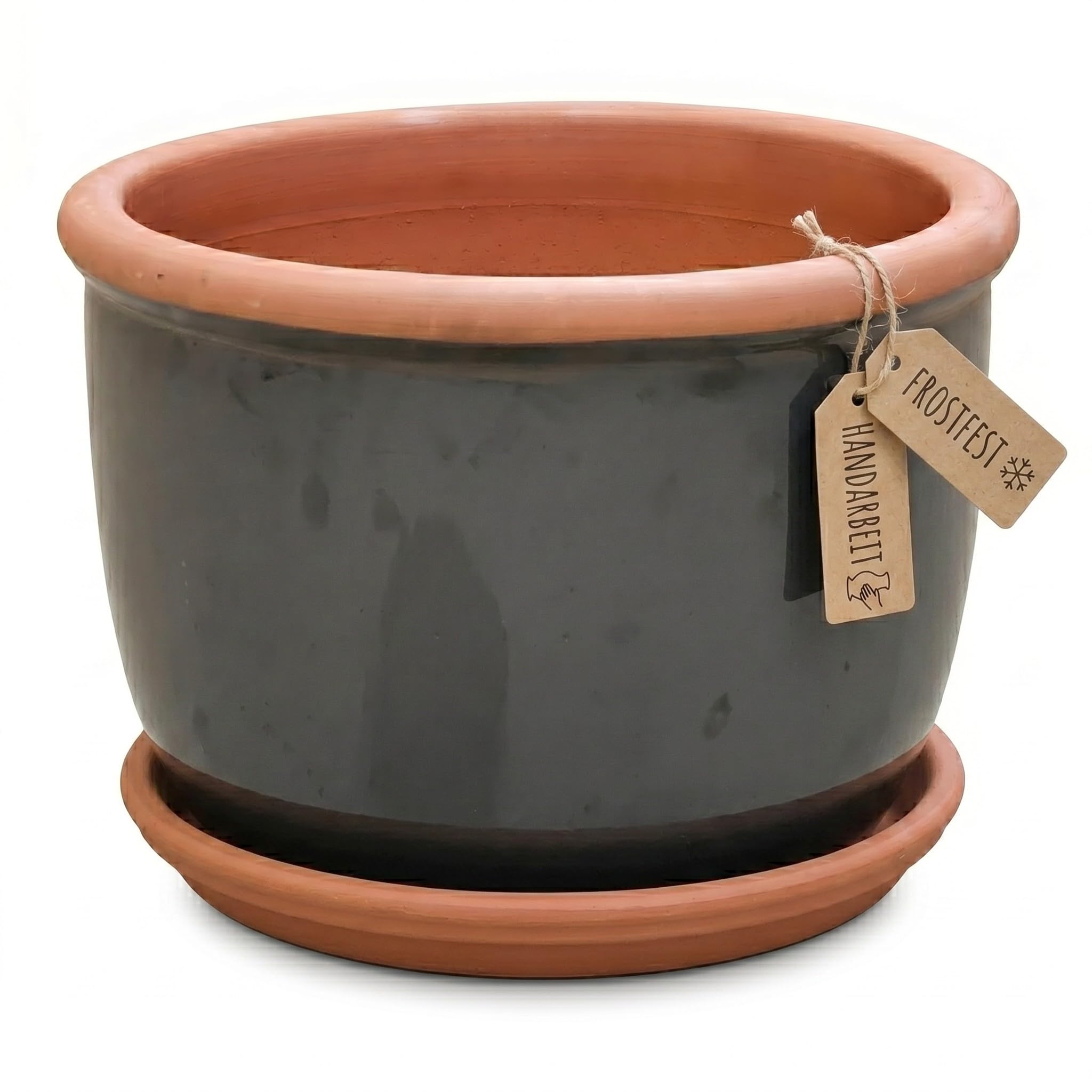 Teramico Ensemble de pots de fleurs en céramique avec soucoupe résistant au gel (anthracite, 27 cm x 21 cm)
