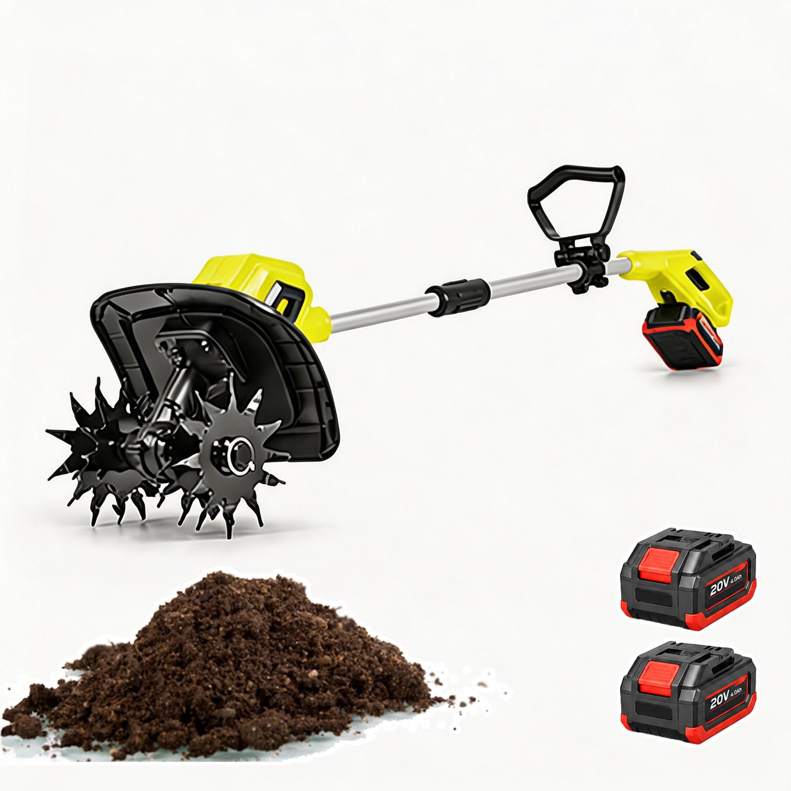 Cultivador Y Motoazada Eléctrica para Jardín — Rotocultivador Inalámbrico De 20 V A Batería, con 45 Minutos De Autonomía Continua — Ideal para Jardinería Doméstica Y Huertos Caseros 2battery