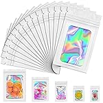 JETMORE Mylar Bags, 100 PCS Holographic Bags, White Smell Proof Bag with Front Window, Small Business Packaging Supplies, Resealable Bag for Food Storage, Bracelets, Jewelry, Sample 3x5in