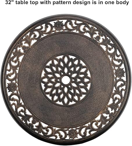 Miniatura 6 de Henf Mesa de comedor de aluminio fundido para exteriores con agujero de paraguas de 2 pulgadas, 32 pulgadas de diámetro, mesa de comedor redonda